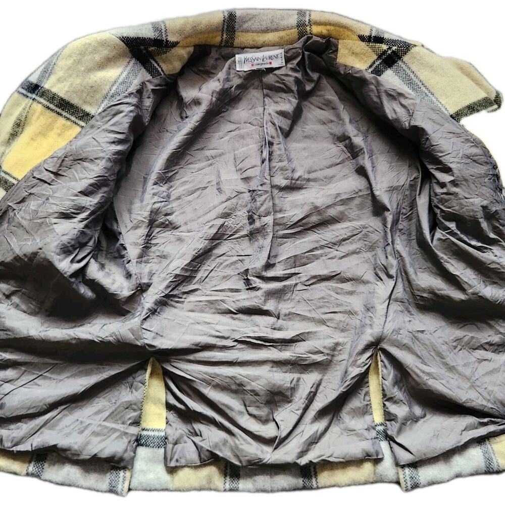Vintage YSL Yves Saint Laurent Rive Gauche Plaid Wool Jacket Short Coat France - Picture 5 of 12